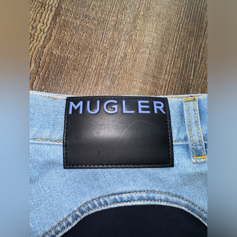 Mugler Light Blue Denim Shorts with Black Back Panels - Picture 2 of 5